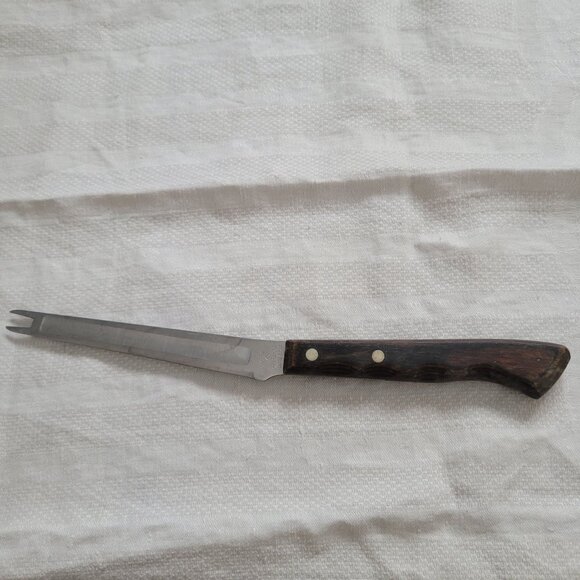 Vintage Ekco Flint Stainless Steel Two-Pronged Carving Fork Knife With Wooden Ha - Picture 1 of 5